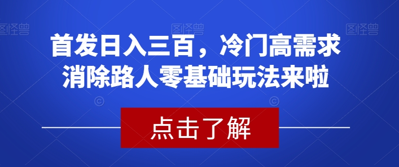 首发日入三百，冷门高需求消除路人零基础玩法来啦【揭秘】