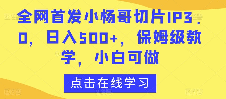 全网首发小杨哥切片IP3.0，日入500+，保姆级教学，小白可做【揭秘】